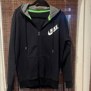 Nike Men's Black Jacket with Gray and Green Accents